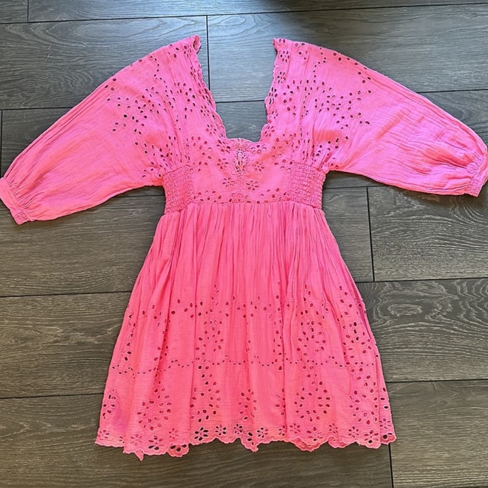 Woman's Free People One Lottie pink eyelet mini dress